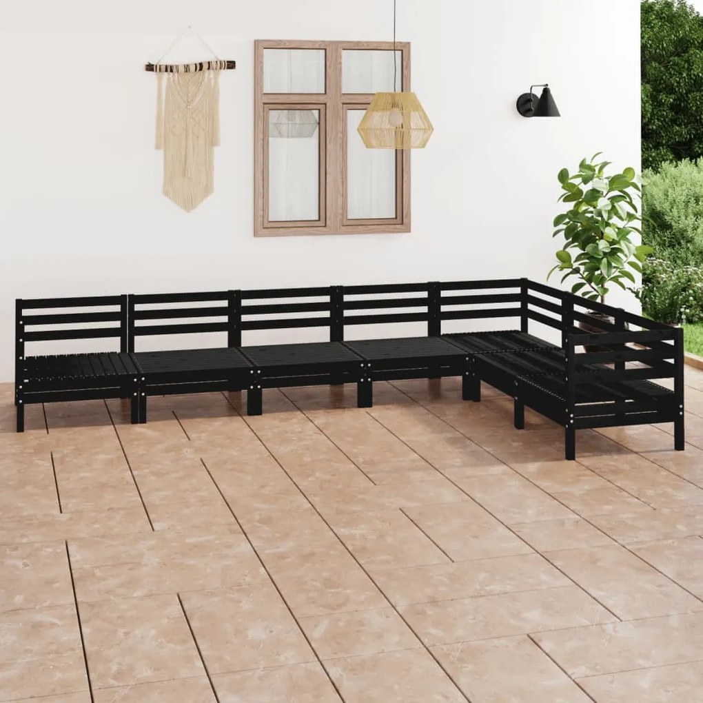 7 pcs conjunto lounge de jardim pinho maciço preto