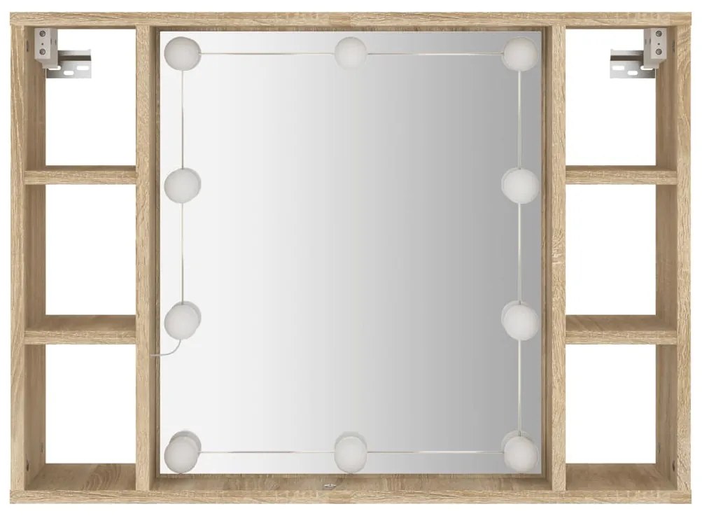 Armário espelhado com LED 76x15x55 cm carvalho sonoma