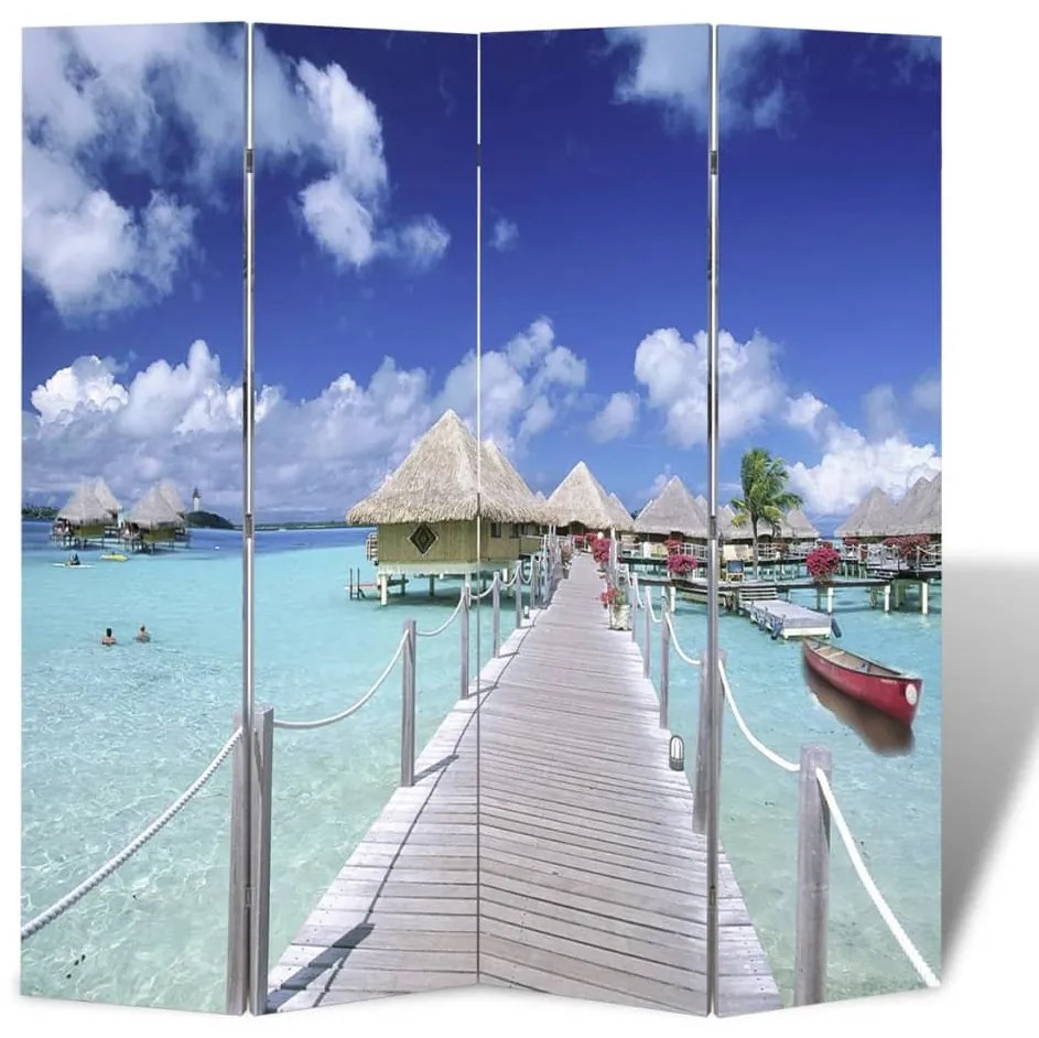 vidaXL Biombo dobrável com estampa de praia 160x170 cm