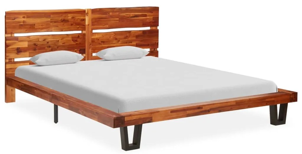 Estrutura de cama c/ aresta viva madeira de acácia maciça 160 cm