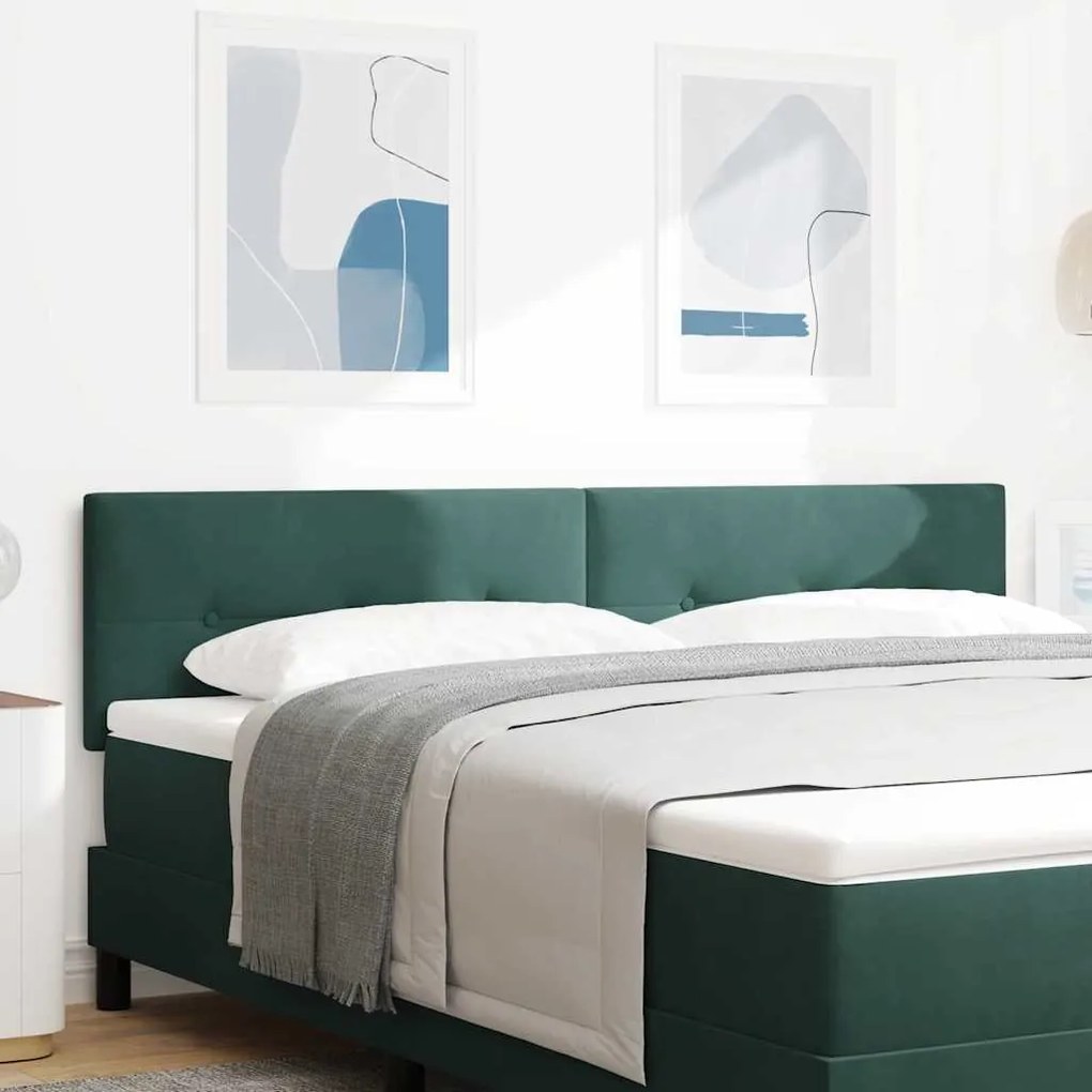 Cabeceira LED vidaXL Botão Tufted Verde Escuro 90 cm Veludo