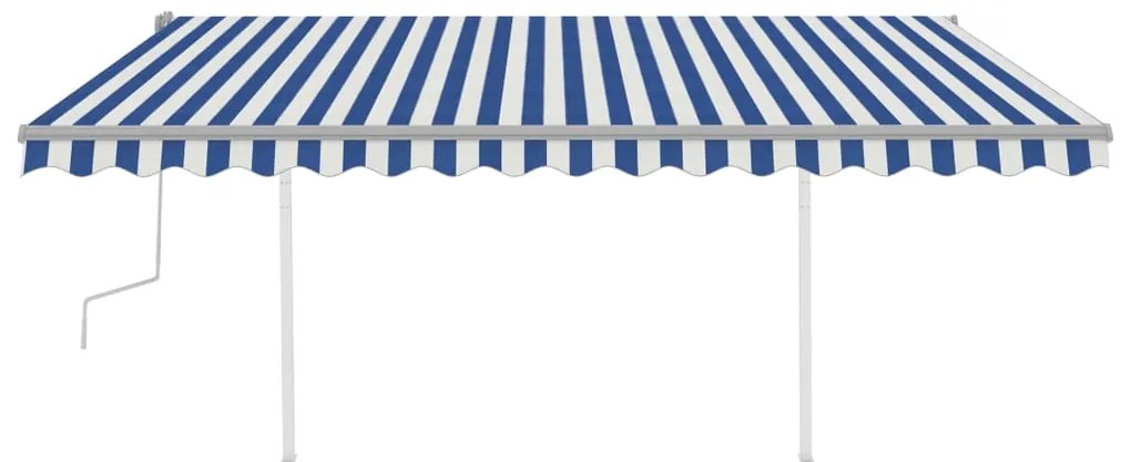 Toldo retrátil manual com luzes LED 4x3,5 m azul e branco
