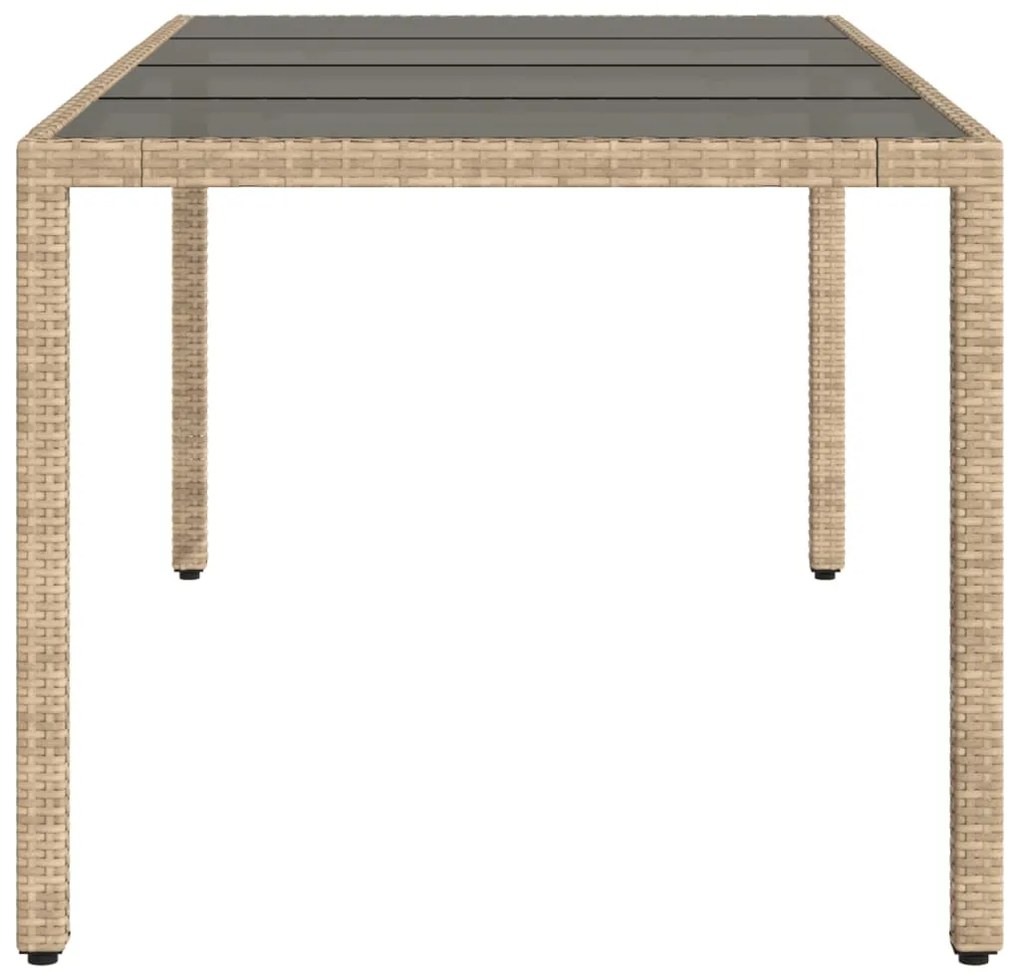 Mesa de jardim com tampo de vidro 190x90x75 cm vime PE bege