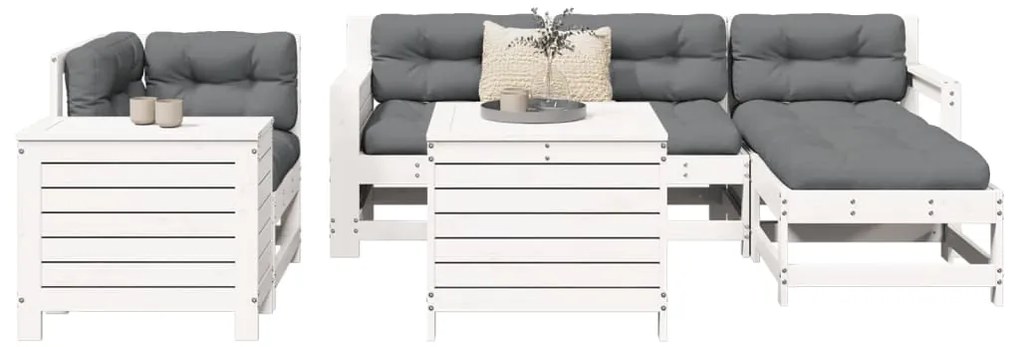 7 pcs conjunto de sofás para jardim pinho maciço branco