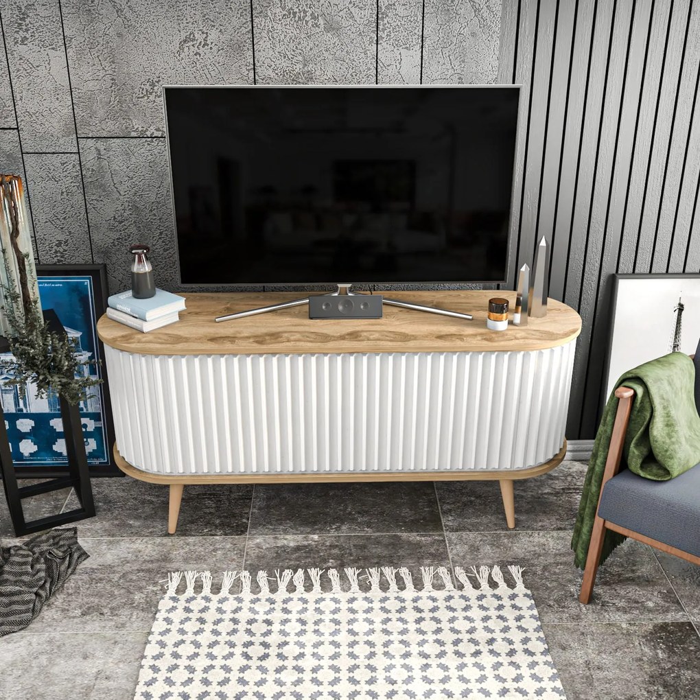 Móvel TV Stor – Carvalho Oud Branco – 140 cm x 43 cm x 64 cm