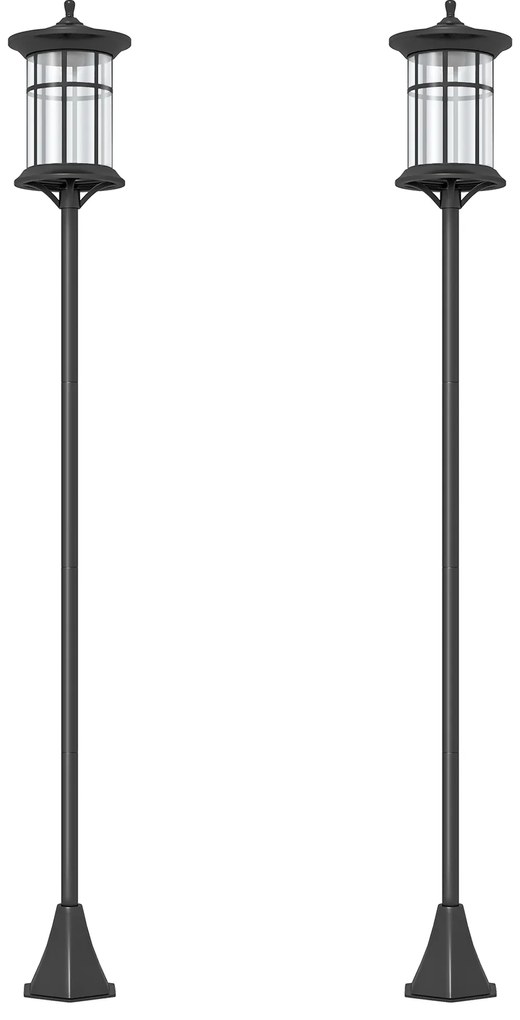 Outsunny 2 Candeeiros Solares de Exterior com Painel Solar Acendimento Automático Impermeável IP44  23,5x23,2x184 cm Preto