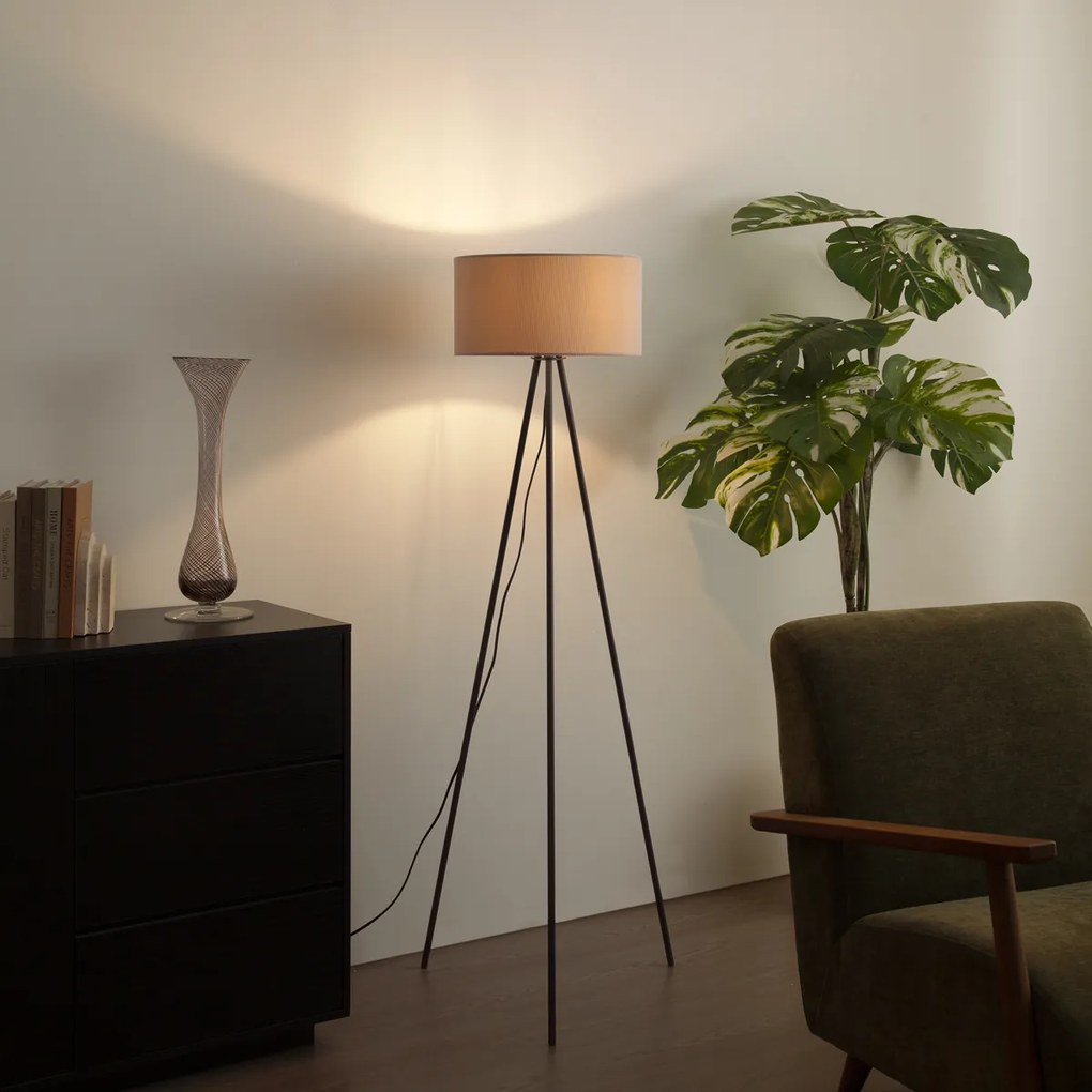 Candeeiro de pé tripé moderno taupe com abajur de veludo - Luz