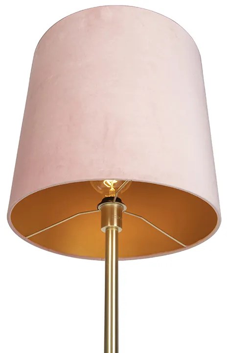 Candeeiro de pé romântico em latão com abajur rosa 40 cm - Simplo Moderno