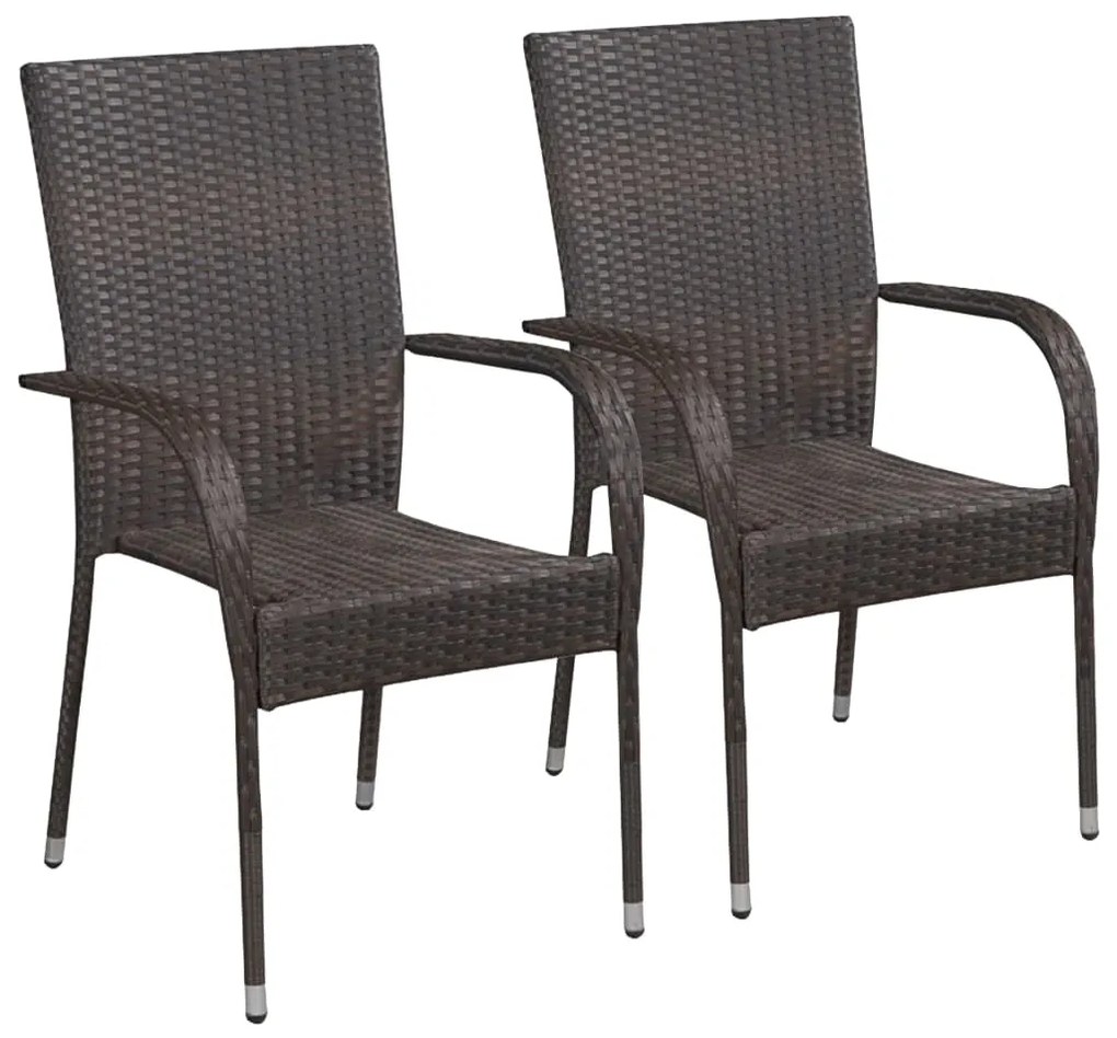 44237 vidaXL Cadeiras de exterior empilháveis 2 pcs vime PE castanho