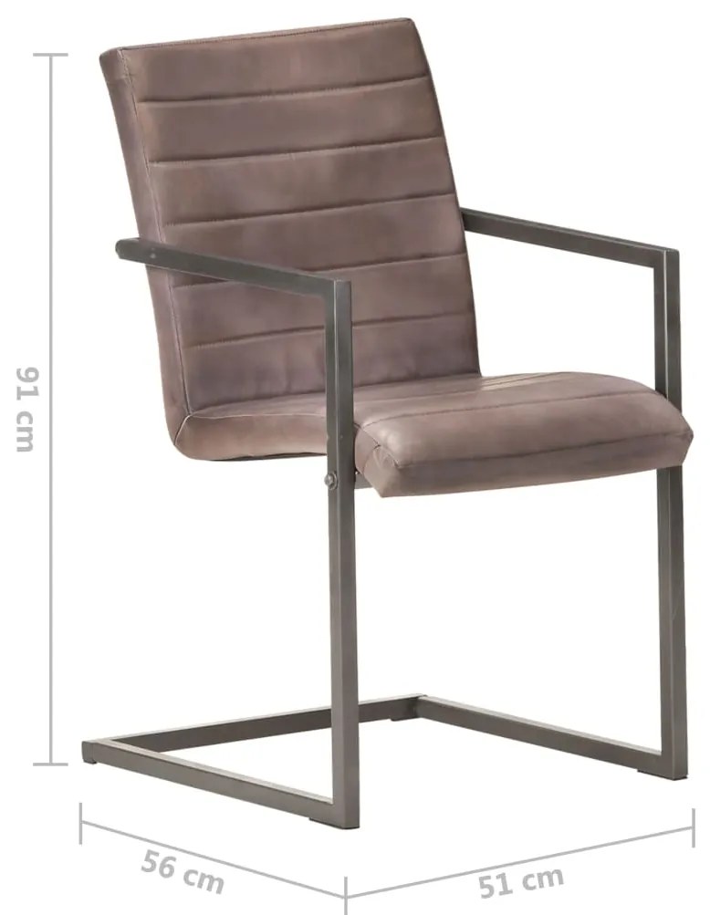 Cadeiras de jantar cantilever 2 pcs couro genuíno castanho