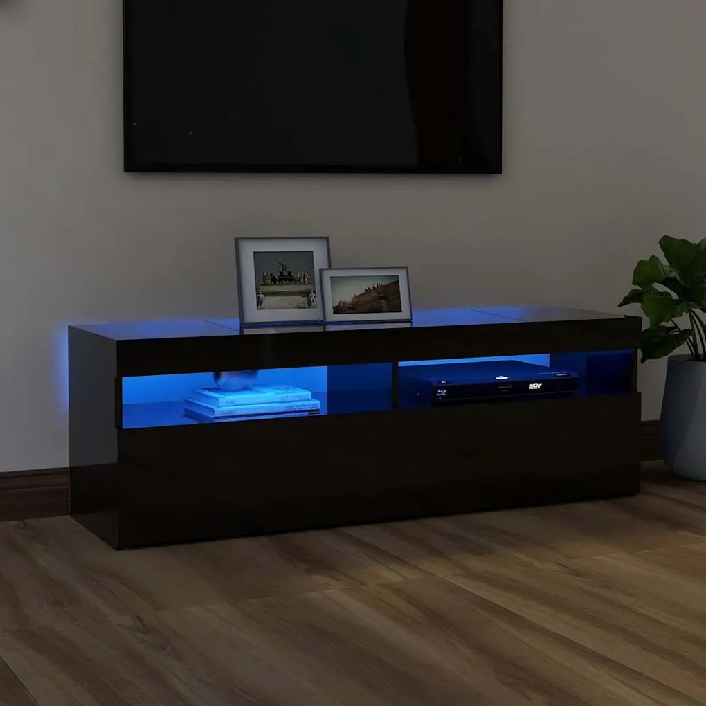 vidaXL Móvel de TV com luzes LED 120x35x40 cm preto brilhante