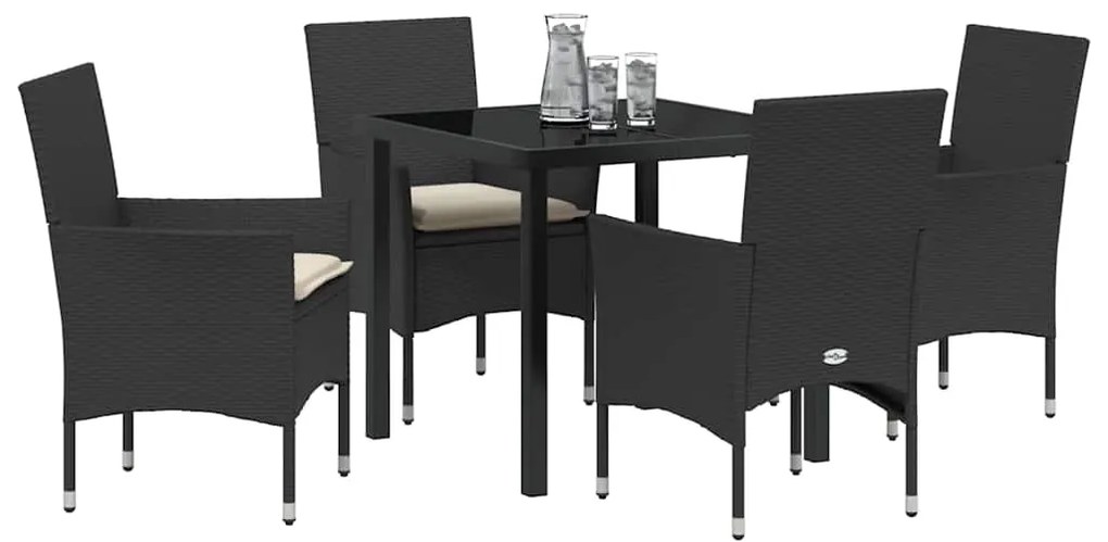 Conjunto de Jantar de Jardim com 5 Peças com Almofadas Preto Rattan Si