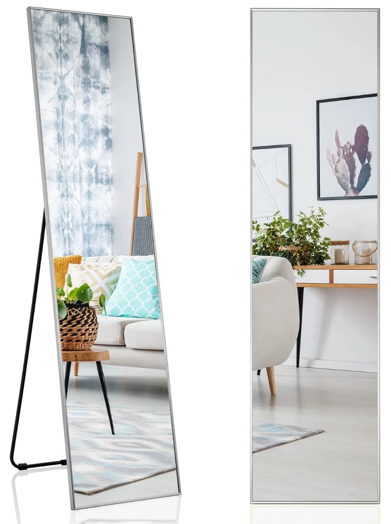 Espelho de parede ou pé de compartimento completo com vidro inquebrável para hall de entrada da sala do quarto 160 x 40 cm Prata