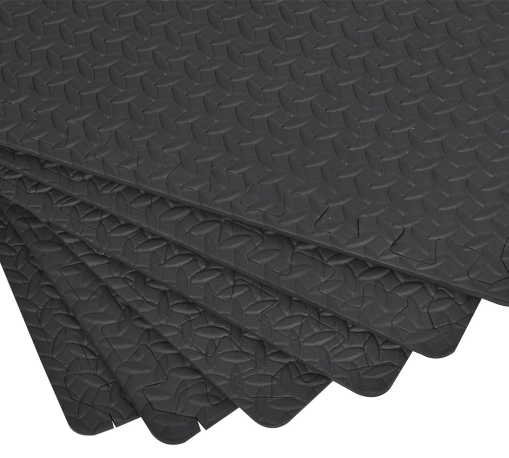 HOMCOM Tapete Puzzle de Ginástica 60x60x1,2cm Tapete Protetor de Chão de Borracha EVA de 2,16m² para Fitness Academia Pilates Preto
