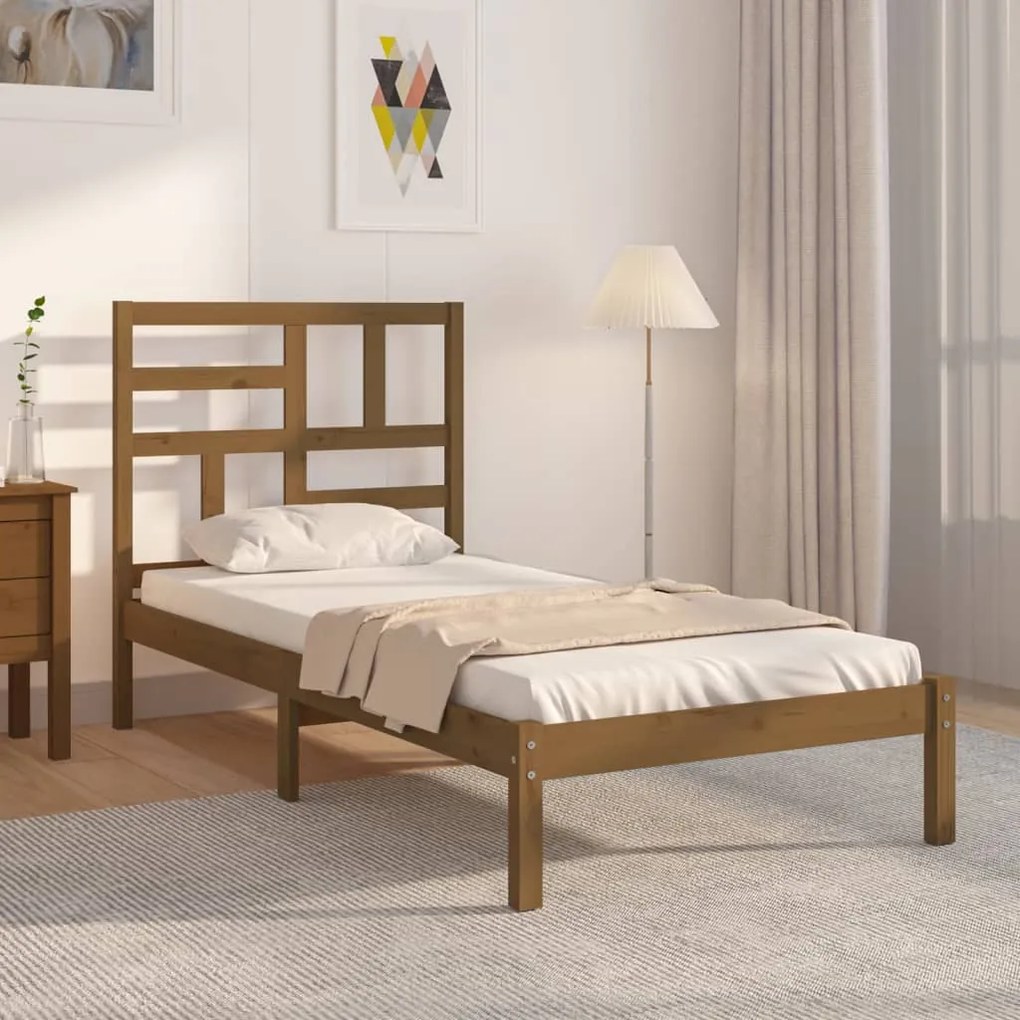 vidaXL Estrutura de cama 100x200 cm madeira maciça castanho mel