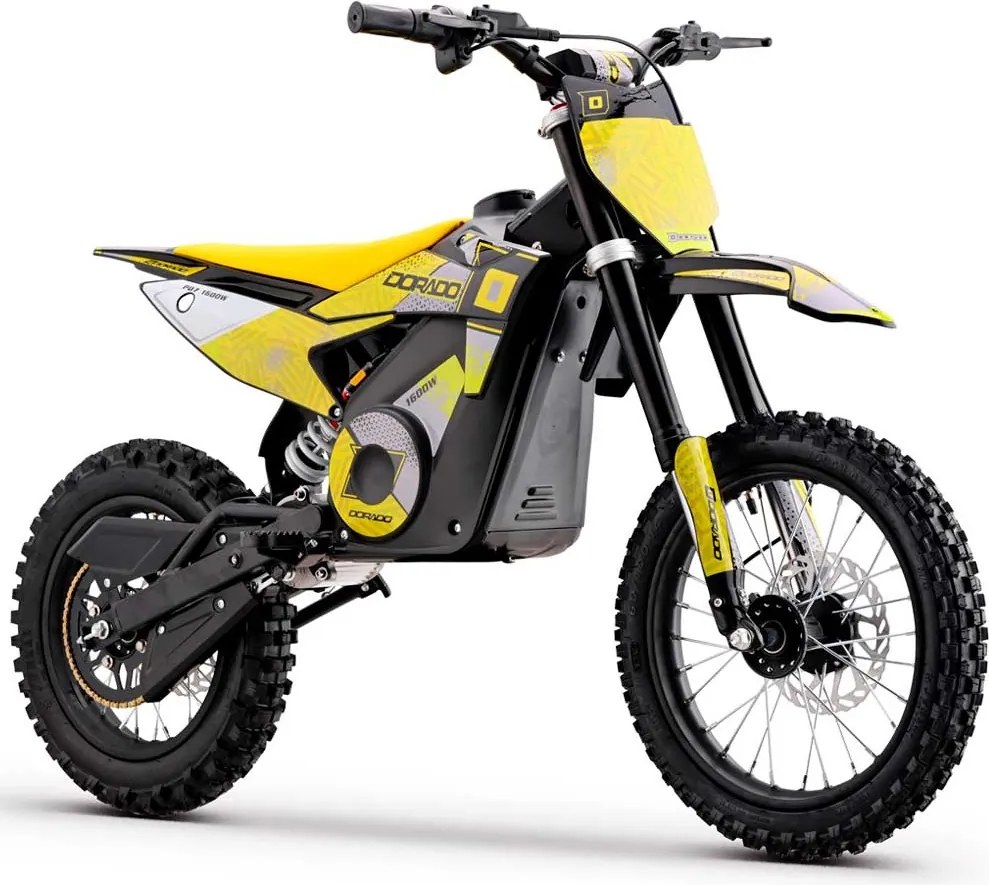 Mini moto elétrica para crianças velocidade até 38 km/h aprox. C/Limitador 1600W DORADO PD7 14/12" Amarela