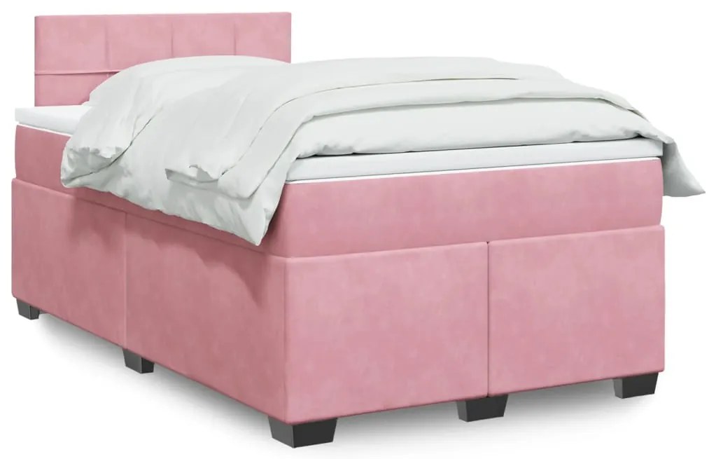 Cama boxspring com colchão 120x200 cm veludo rosa