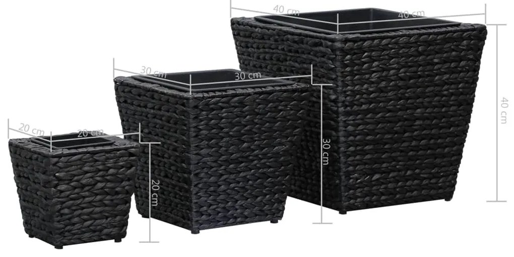 Vasos/floreiras 3 pcs jacinto de água preto