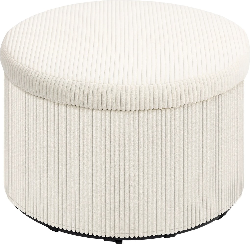 Pufe com arrumação, banco redondo, pufe para apoiar os pés em veludo canelado, capacidade de carga de 120 kg, Ø 60 x 41 cm, bege