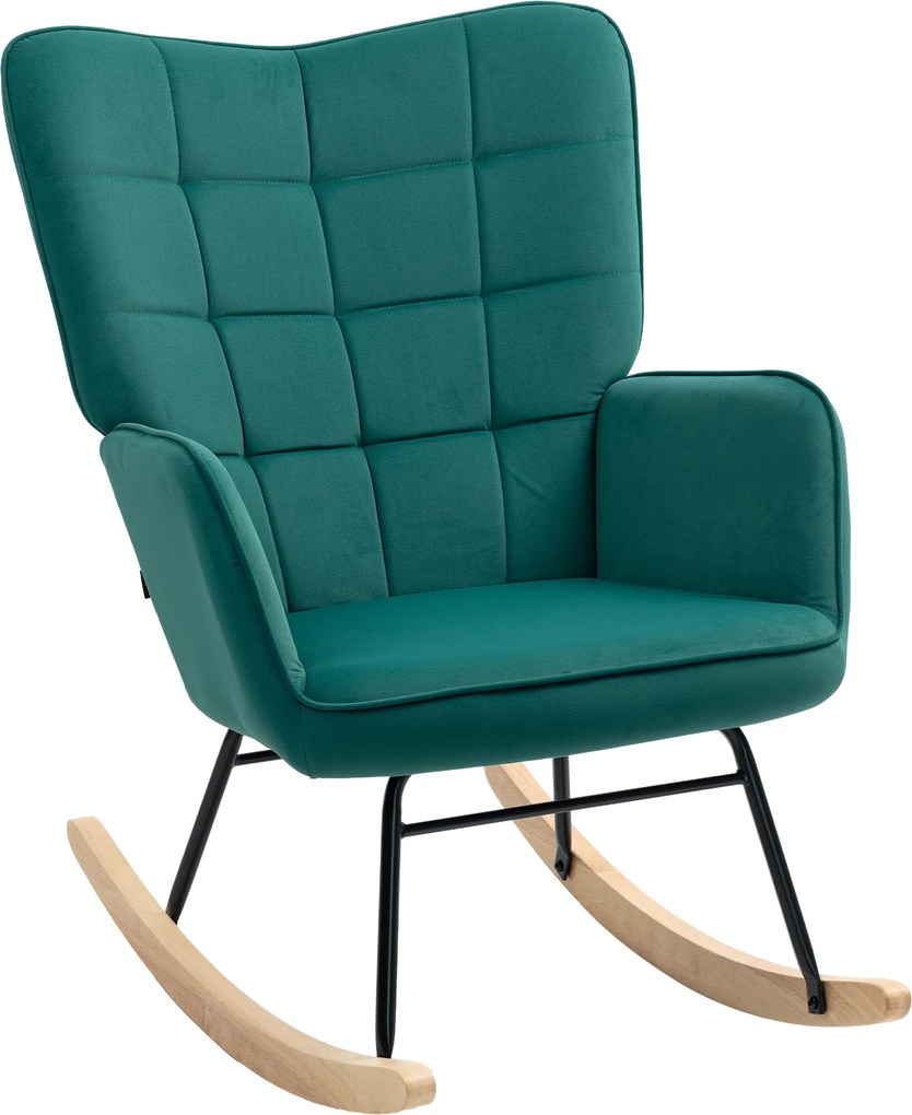 Cadeira de baloiço com estofo em veludo e estrutura em aço, 71 x 98 x 101 cm, verde