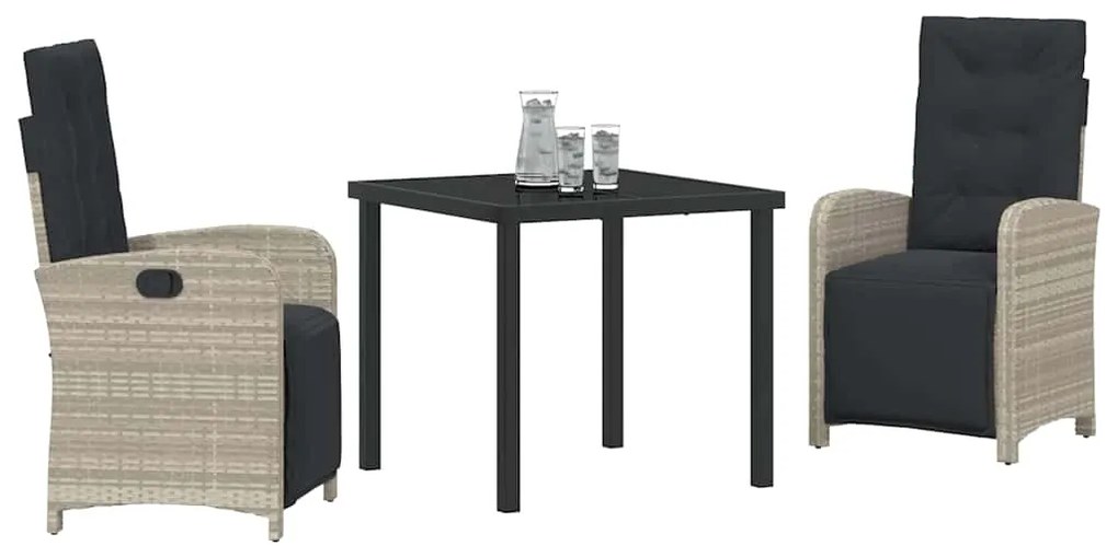 Conjunto de Jantar para o Jardim 3 Peças com Almofadas Cinza Claro em
