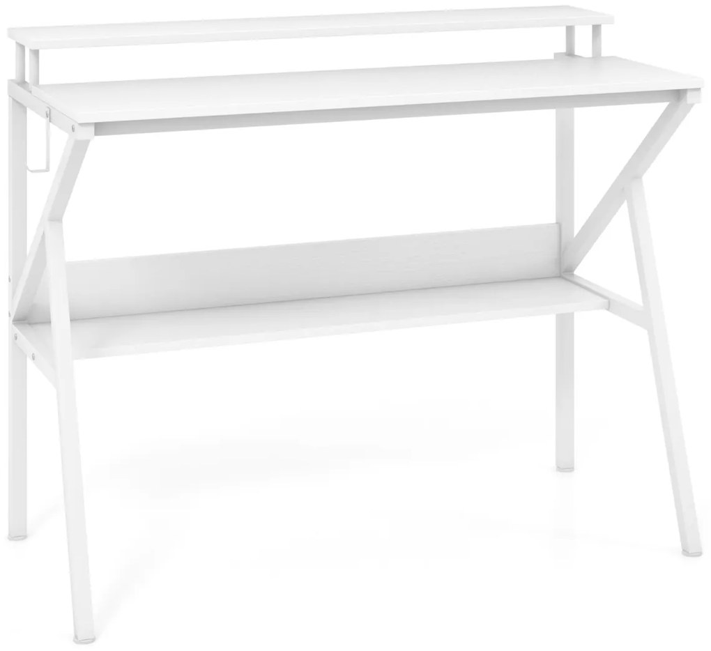 Secretária pequena com suporte para monitor, gancho suspenso e prateleira adicional 100 x 48 x 81,5 cm Branca