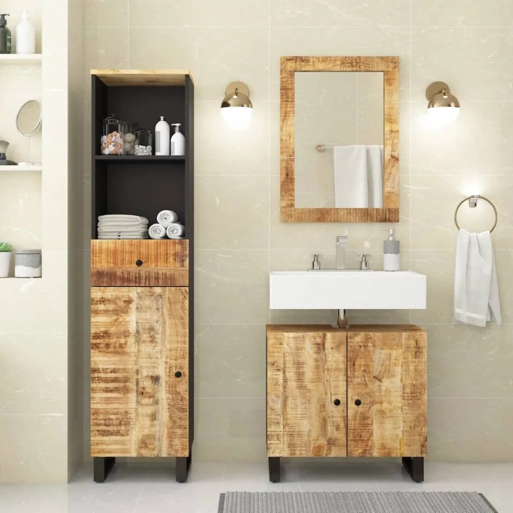 vidaXL 3 pcs conj. móveis p/ casa de banho madeira mangueira maciça