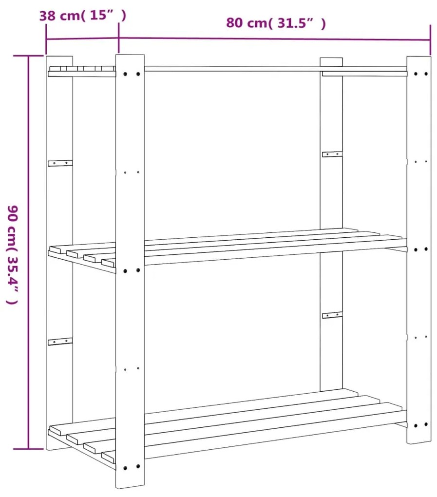 Unidade de 3 prateleiras 80x38x90 cm pinho maciço castanho