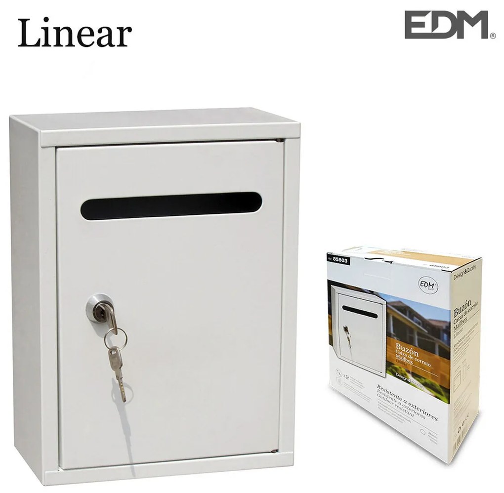 Caixa de correio EDM Linear 26 x 20 x 7,5 cm Aço Branco