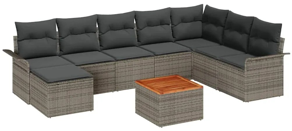 Conjunto de Sofás de Jardim 9 Peças com Almofadas Cinzas de Polyrattan