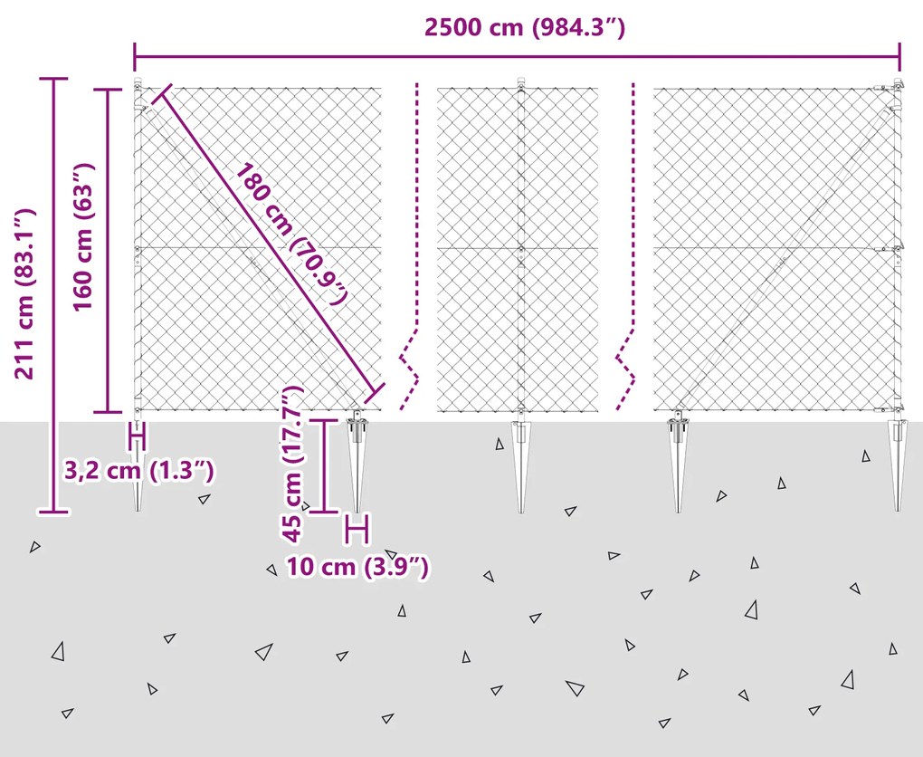 Cerca de Cadeia com 13 Estacas 1,6x25 m Aço Galvanizado