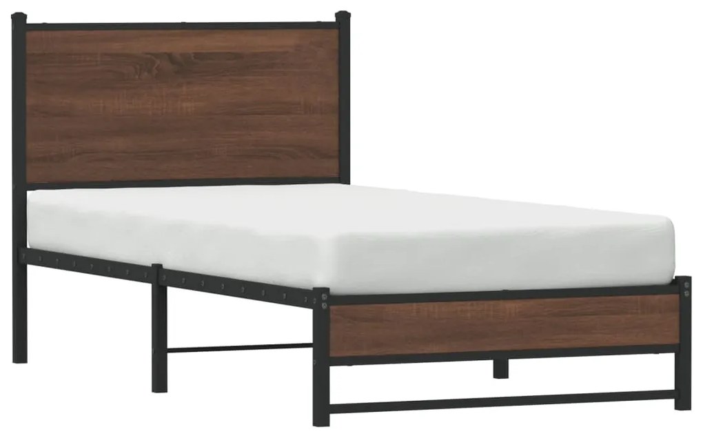 Estrutura de cama sem colchão 90x200 cm metal carvalho castanho