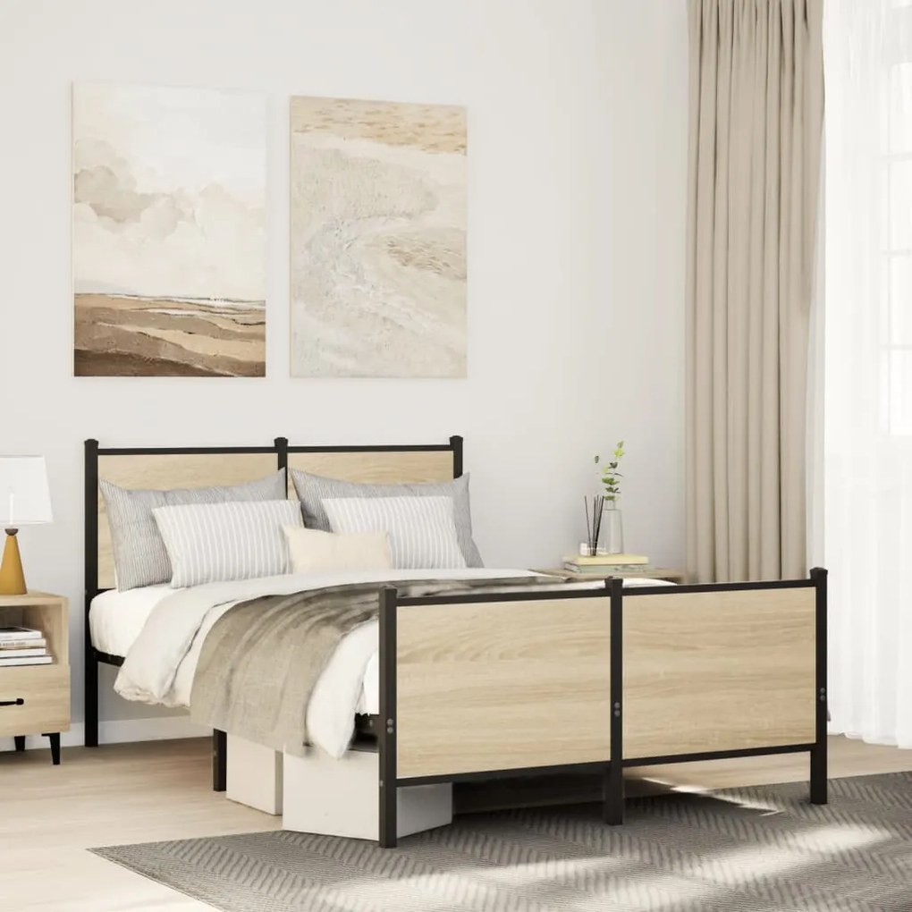 Estrutura de cama sem colchão 120x190 cm metal carvalho sonoma