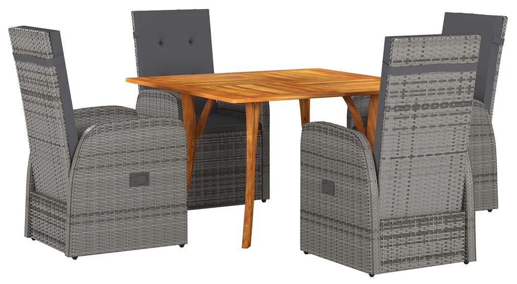 vidaXL Conjunto de Jantar de 5 Peças com Almofadas Cinza Vime Sintético Acácia