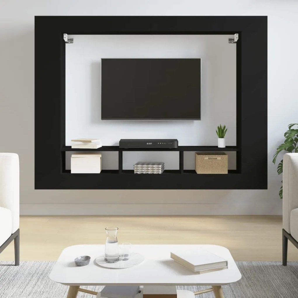 vidaXL Móvel de TV 152x22x113 cm derivados de madeira preto