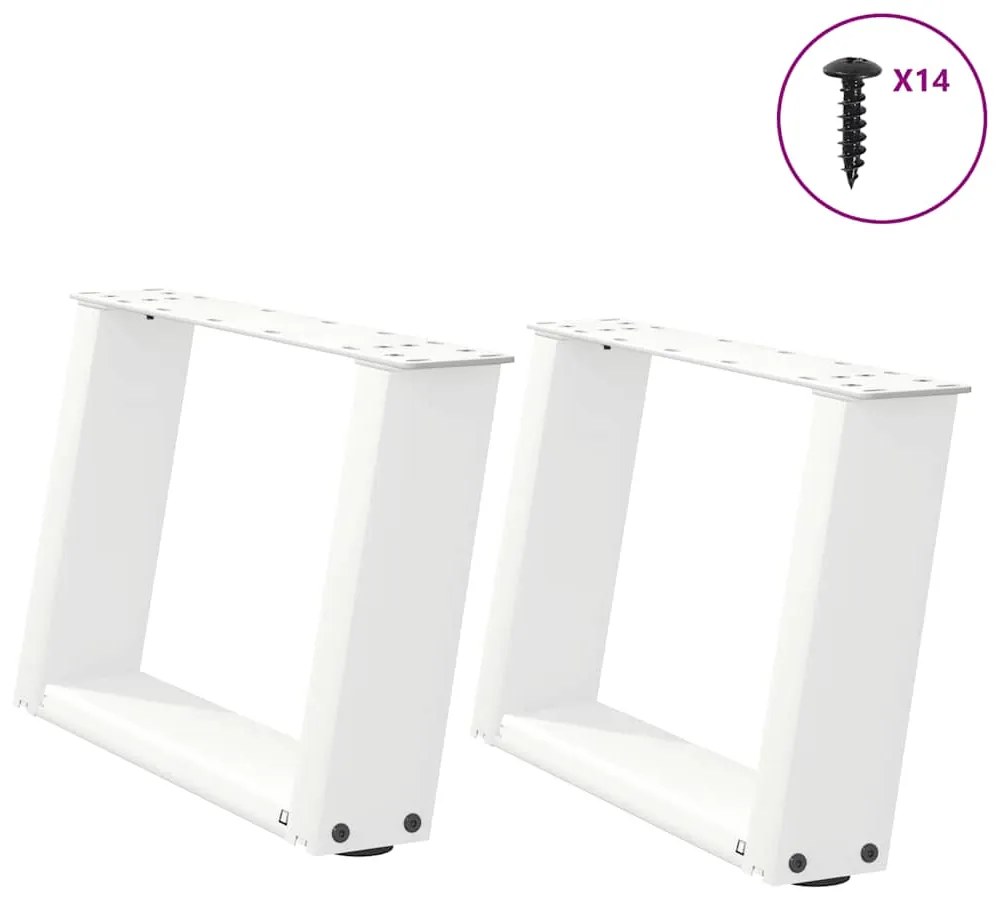 vidaXL Pés para mesa de centro em formato de U, 2 peças, branco, 50x(30-31) cm, aço
