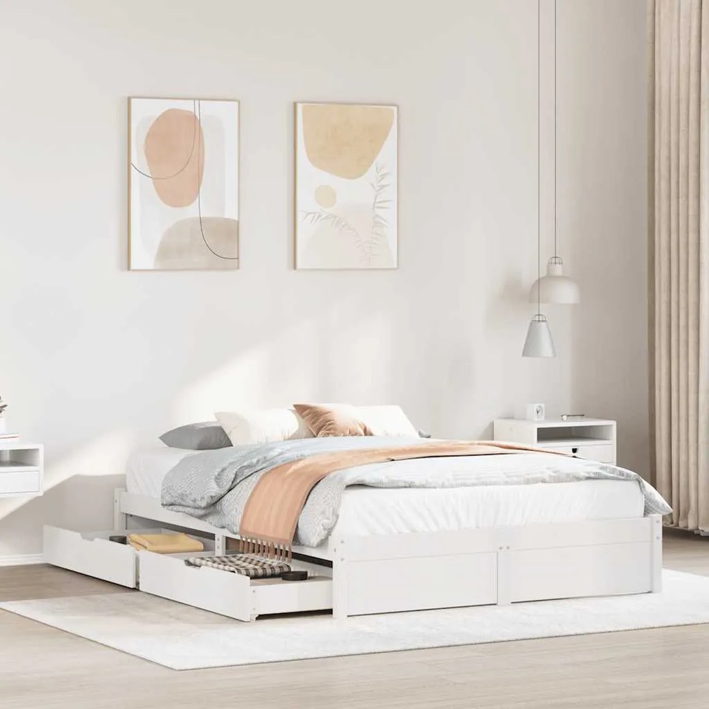 Cama sem colchão 160x200 cm madeira de pinho maciça branco