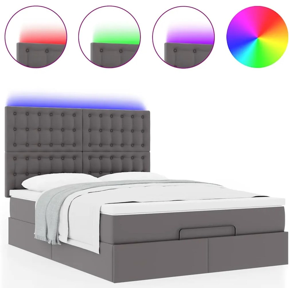 Estrutura de cama otomana com colchão 140x190 cm cinzenta