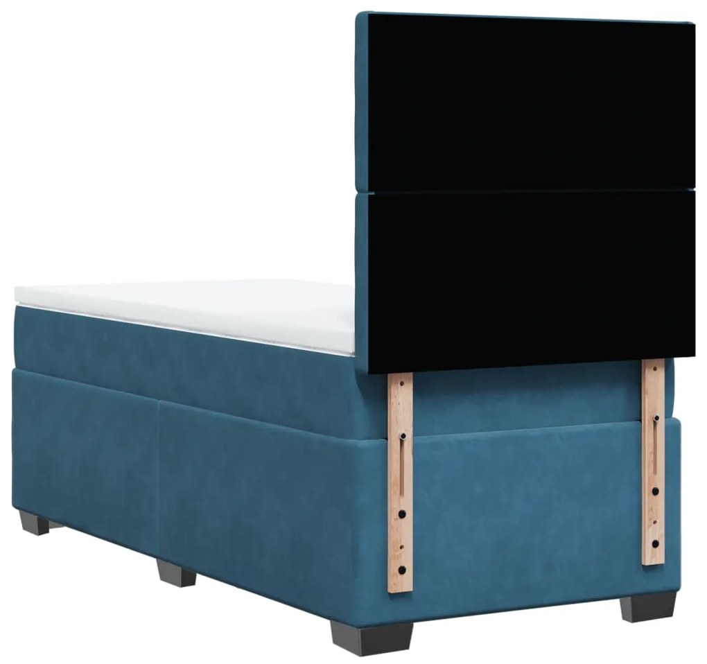 Cama boxspring com colchão 100x200 cm veludo azul