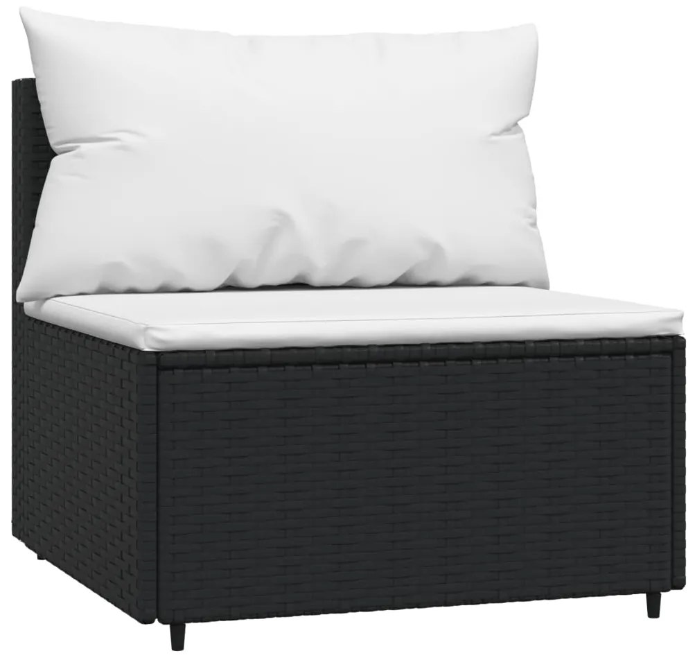 3 pcs conjunto lounge de jardim c/ almofadões vime PE preto