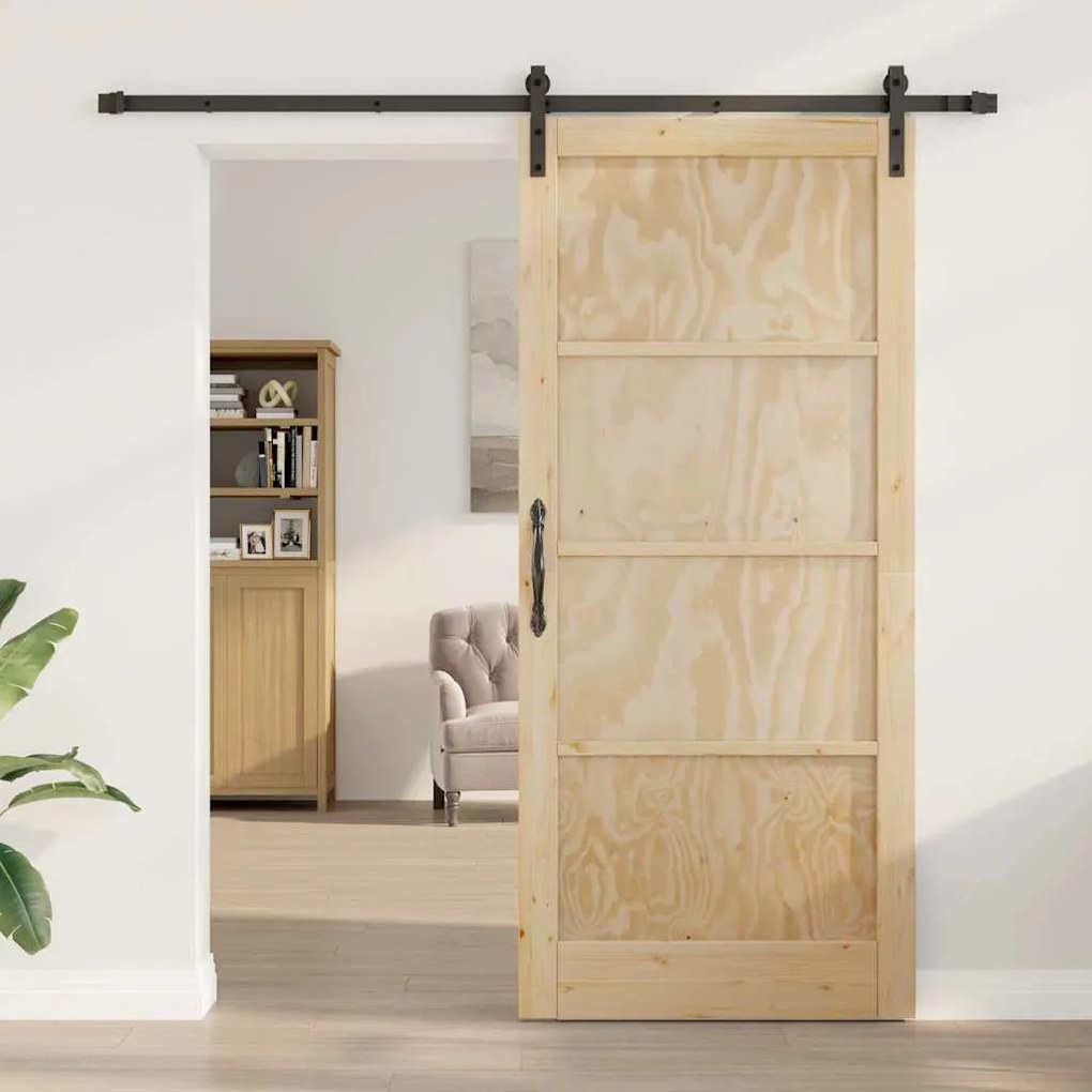 Porta Deslizante com Conjunto de Acessórios 93x211 cm Madeira Sólida d