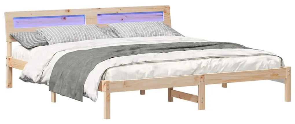 Estrutura da Cama com luzes de tira LED com cabeceira Castanho 180 x 2