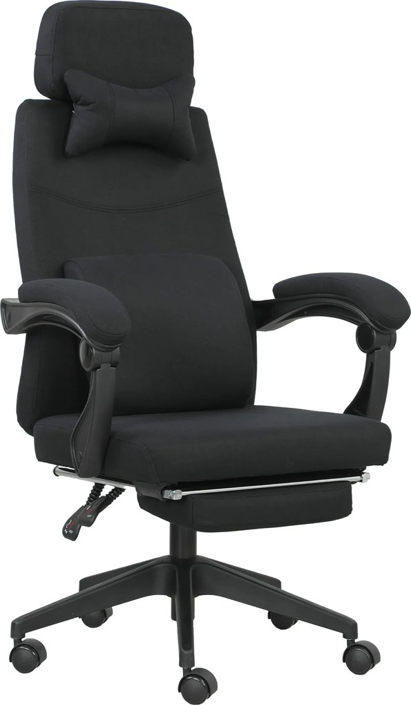 Vinsetto Cadeira de escritório grande conforto encosto ajustável descanso para os pés rodízios 360° linho 62 x 68 x 127 cm preto | Aosom Portugal