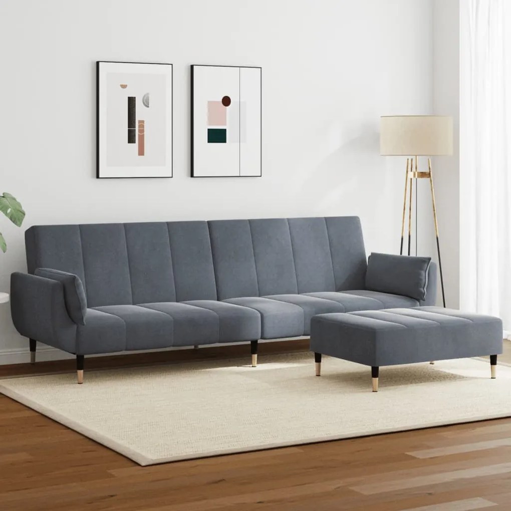 vidaXL Sofá-cama 2 lugares c/ apoio de pés veludo cinzento-escuro