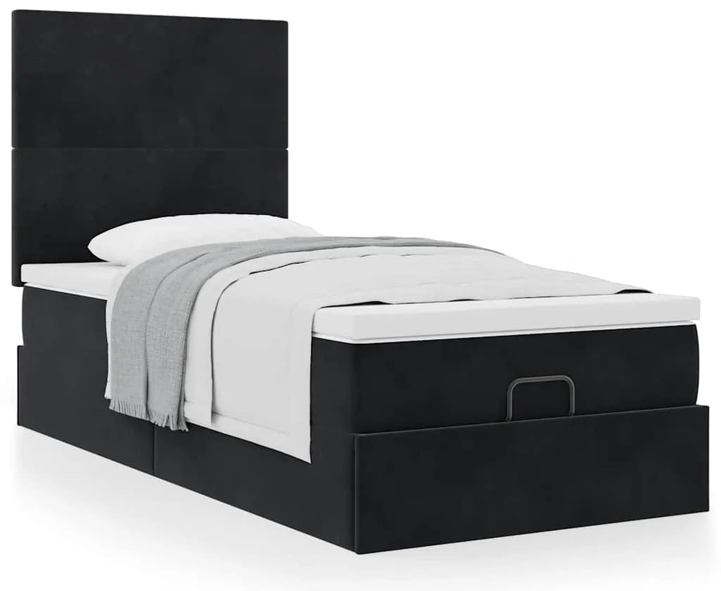 Estrutura de cama otomana com colchões preto 80x200cm veludo