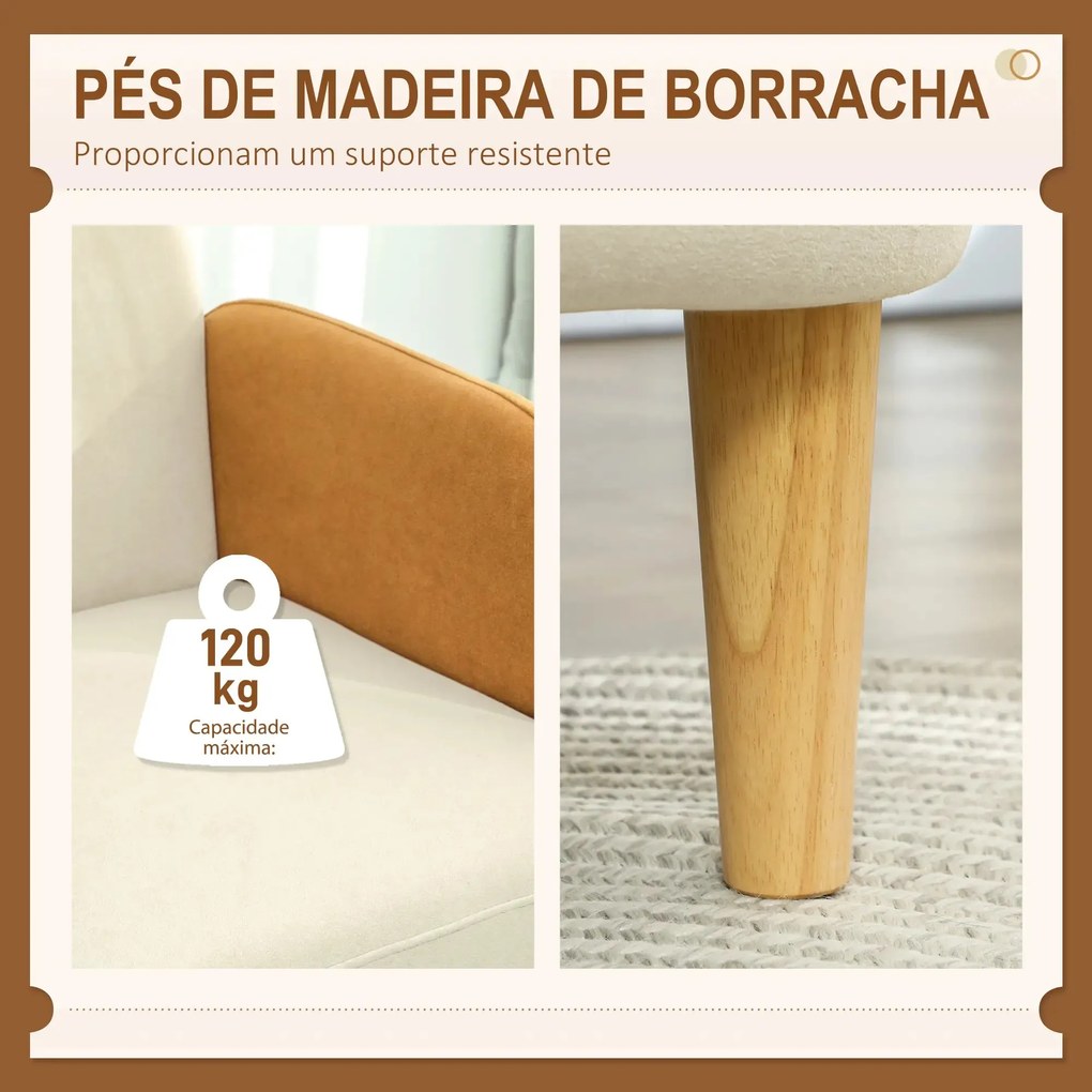 Poltrona Fluffy - Veludo Bege e Ocre - Madeira de Borracha - 72x87x82