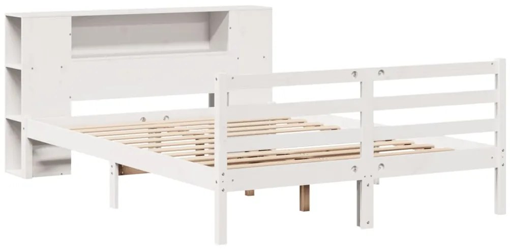 Cama com estante sem colchão 140x190 cm pinho maciço branco