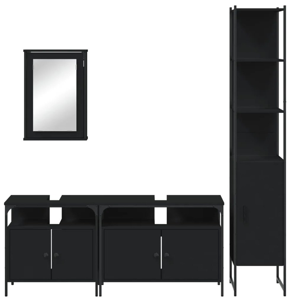 4 pcs conjunto móveis casa de banho derivados de madeira preto