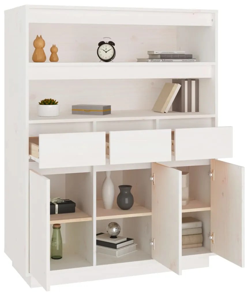 Aparador alto 89x40x116,5 cm madeira de pinho maciça branco