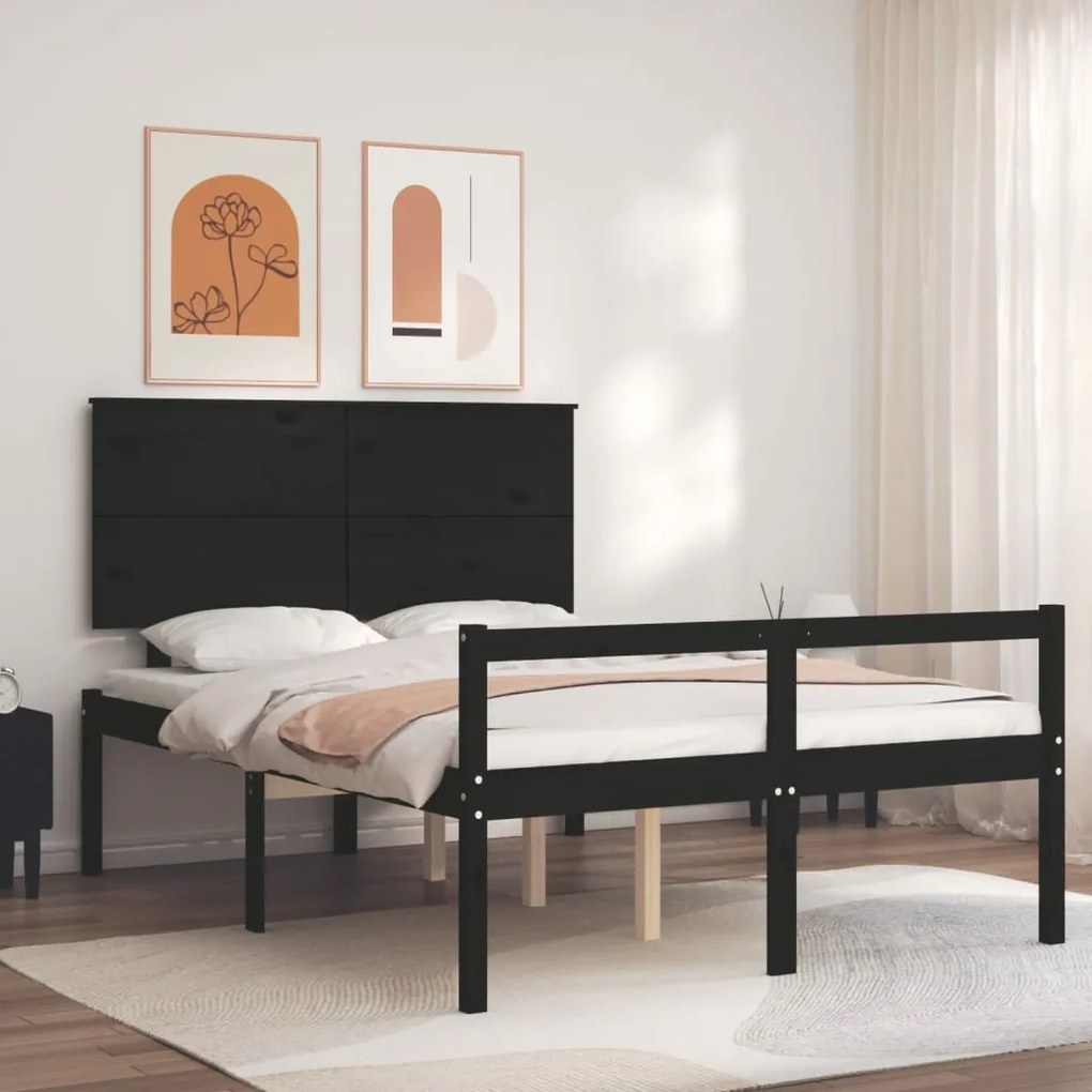 Estrutura de cama com cabeceira 140x200 cm madeira maciça preto